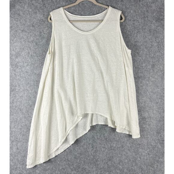 Eileen Fisher Linen Top Womens 1X White Asymmetrical Beachy Lagenlook Coastal - Picture 1 of 13